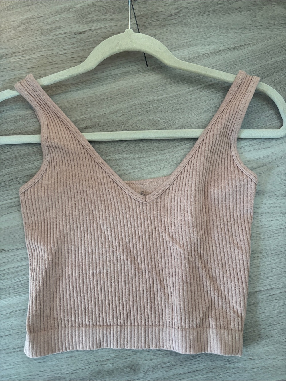 Free People Ribbed V-Neck Cropped Tank Top - Tan